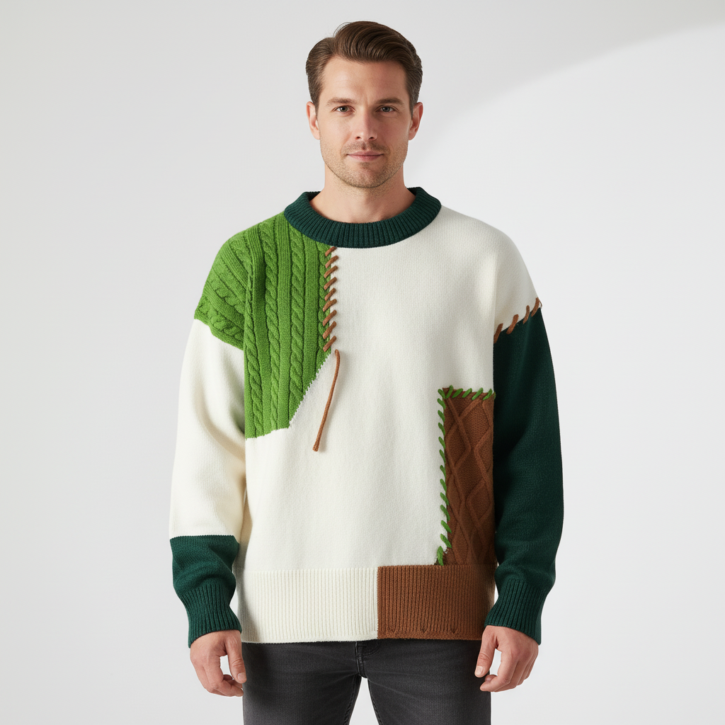 Heren Trui Patchwork Stijl Casual