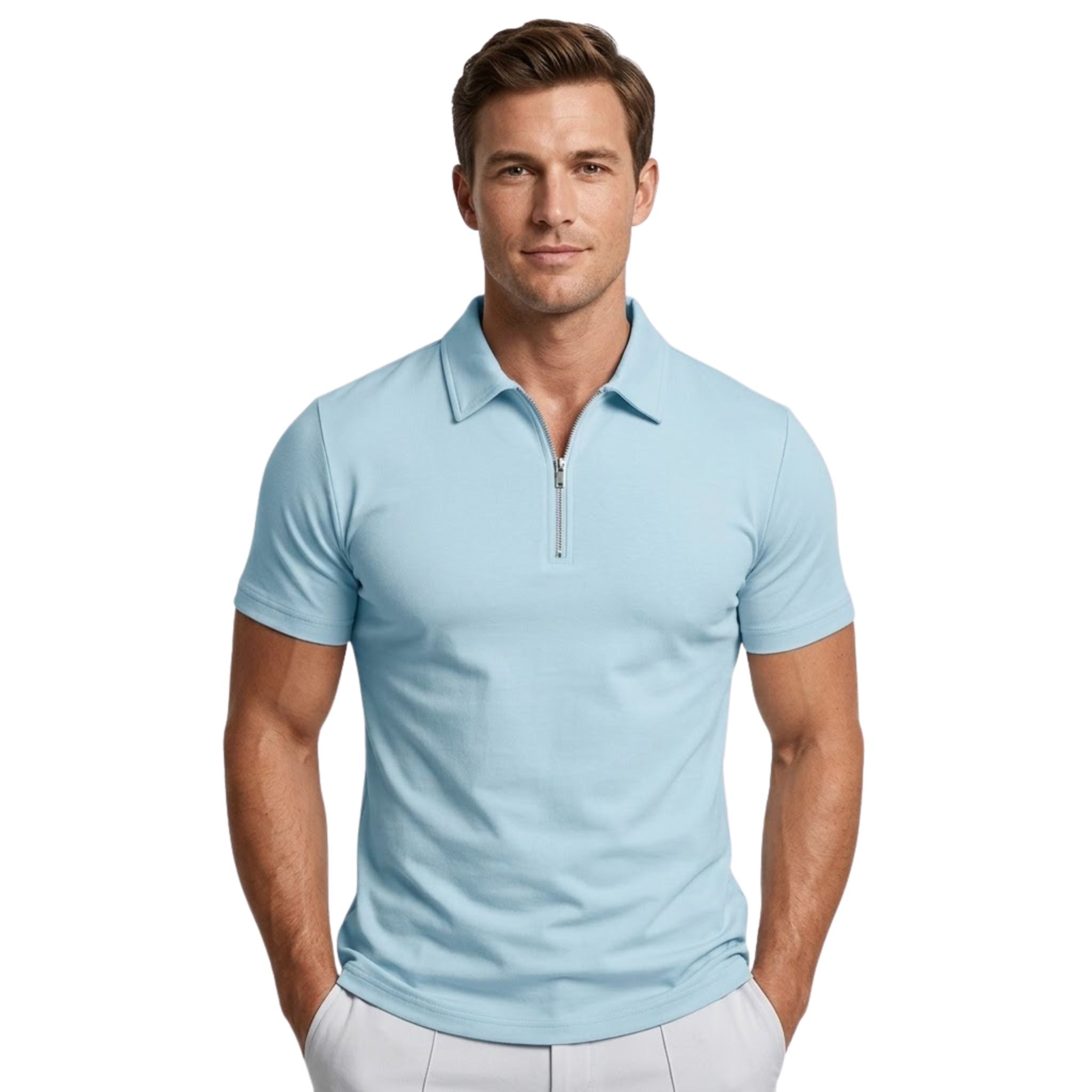 Heren T-Shirt Korte Mouw met Halve Rits voor Sport en Casual Gebruik