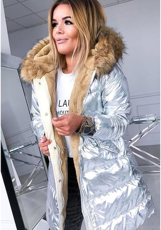 Lange Dames Jas Winter Met Bontkraag Stijlvol