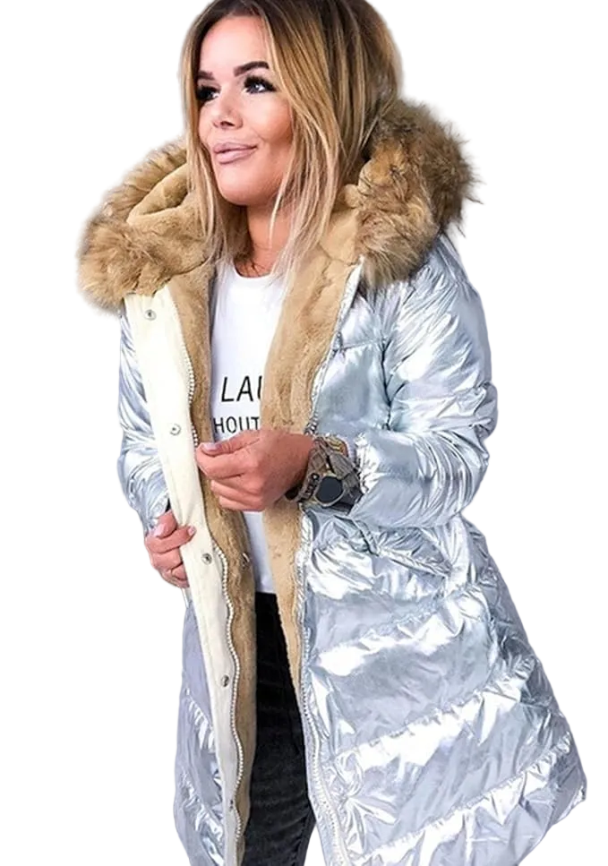 Lange Dames Jas Winter Met Bontkraag Stijlvol