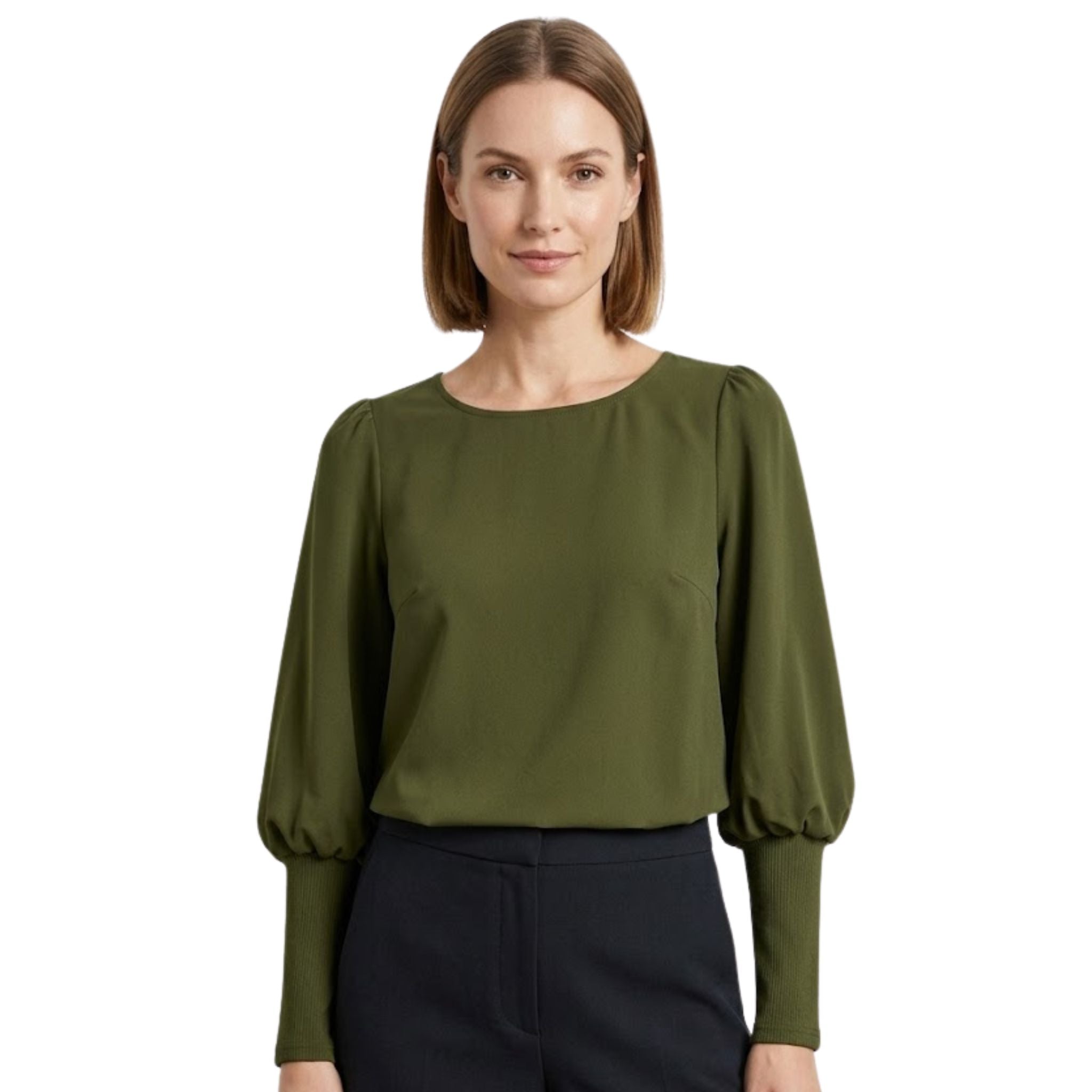 Dames Blouse met Ronde Hals en Lantaarnmouwen