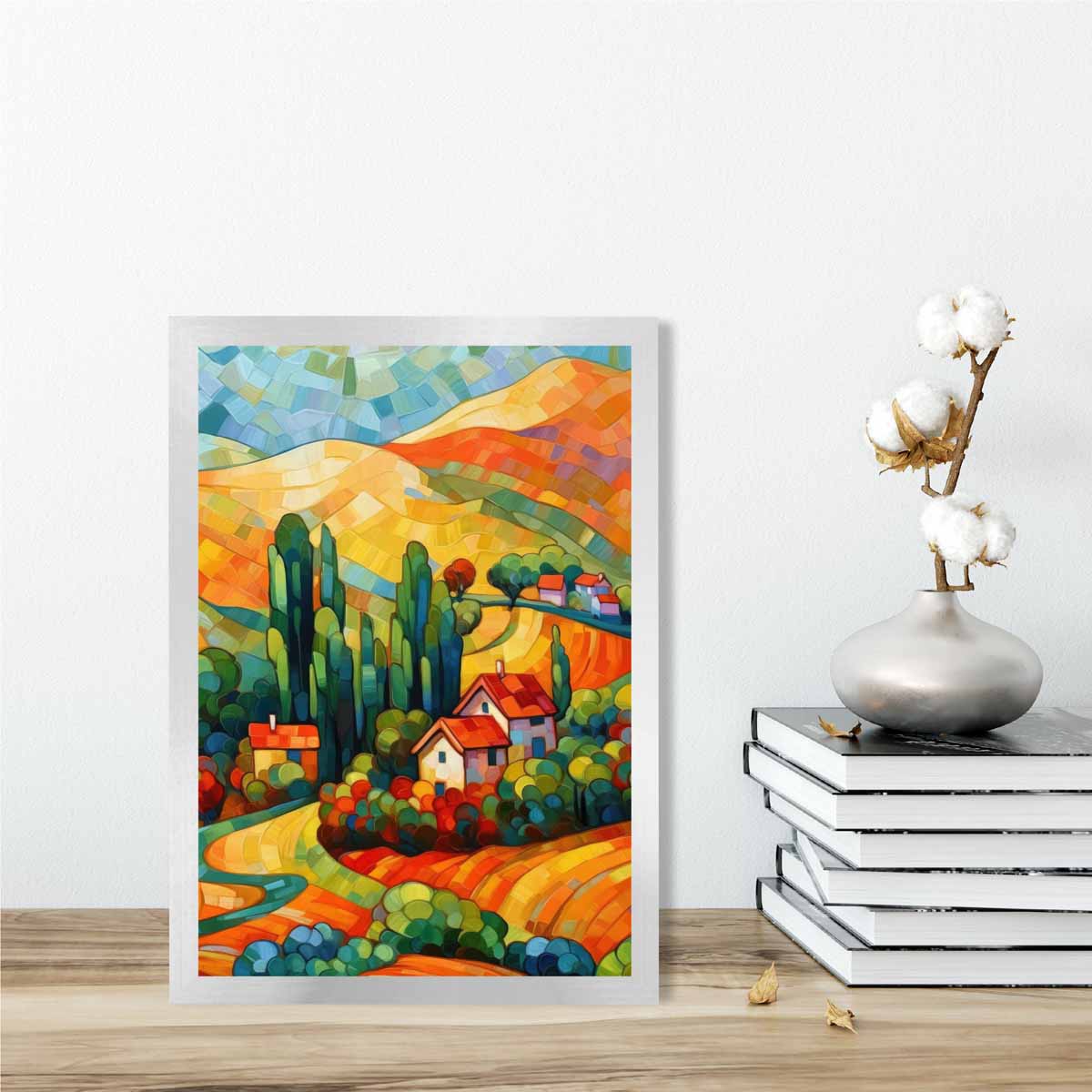Abstracte Kunstprint Landschap met Huis 2