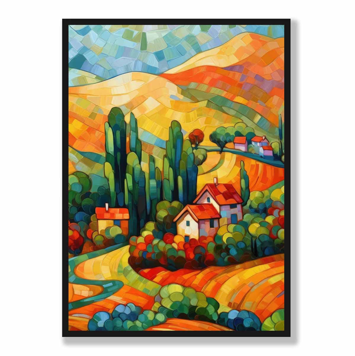 Abstracte Kunstprint Landschap met Huis 5