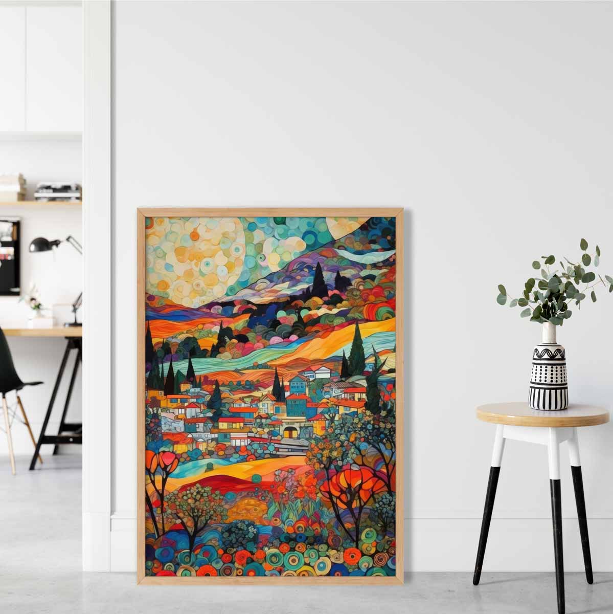 Abstracte Kunstprint Stedelijk Landschap Mozaïekstijl 1