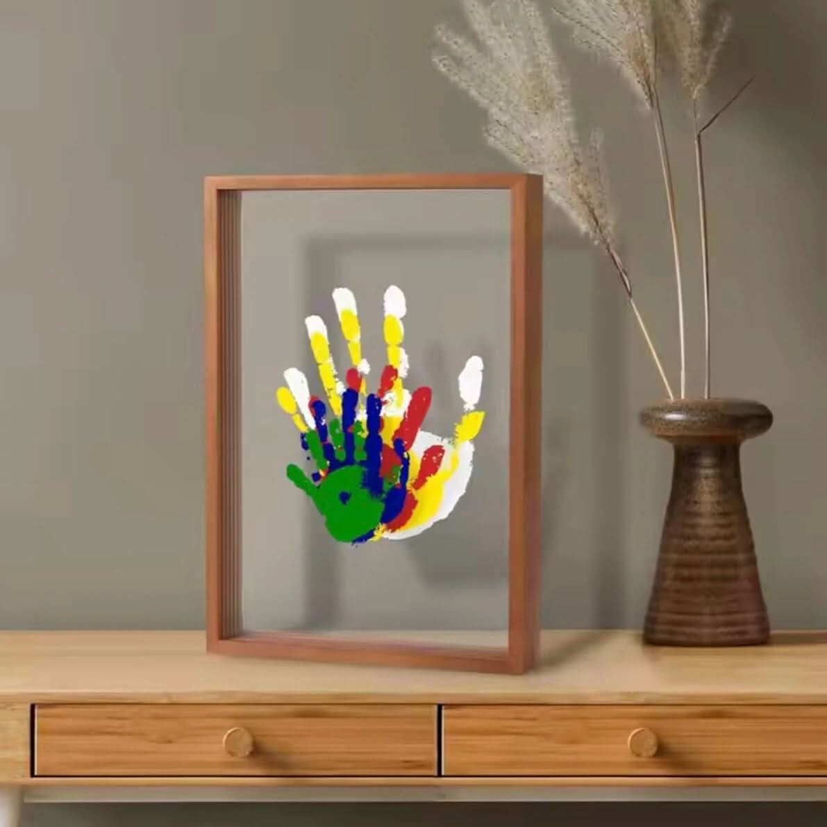 Baby Hand- en Voetafdrukken Geheugenframe Natuurlijk Houten Design 0