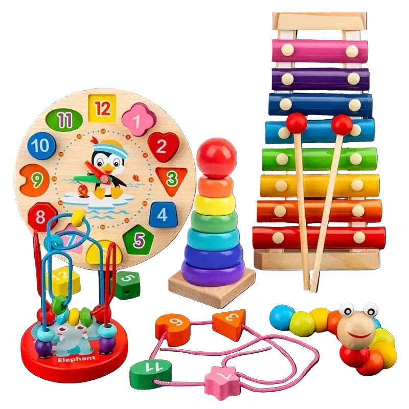 Baby's Montessori Speelset 5-in-1 Creatief Leren en Ontdekken 0
