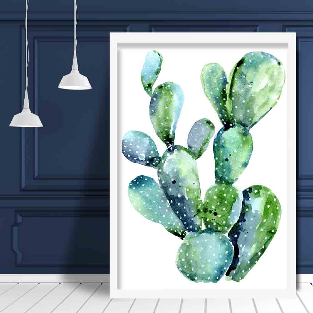 Cactus Aquarelprint Blauwgroen 2