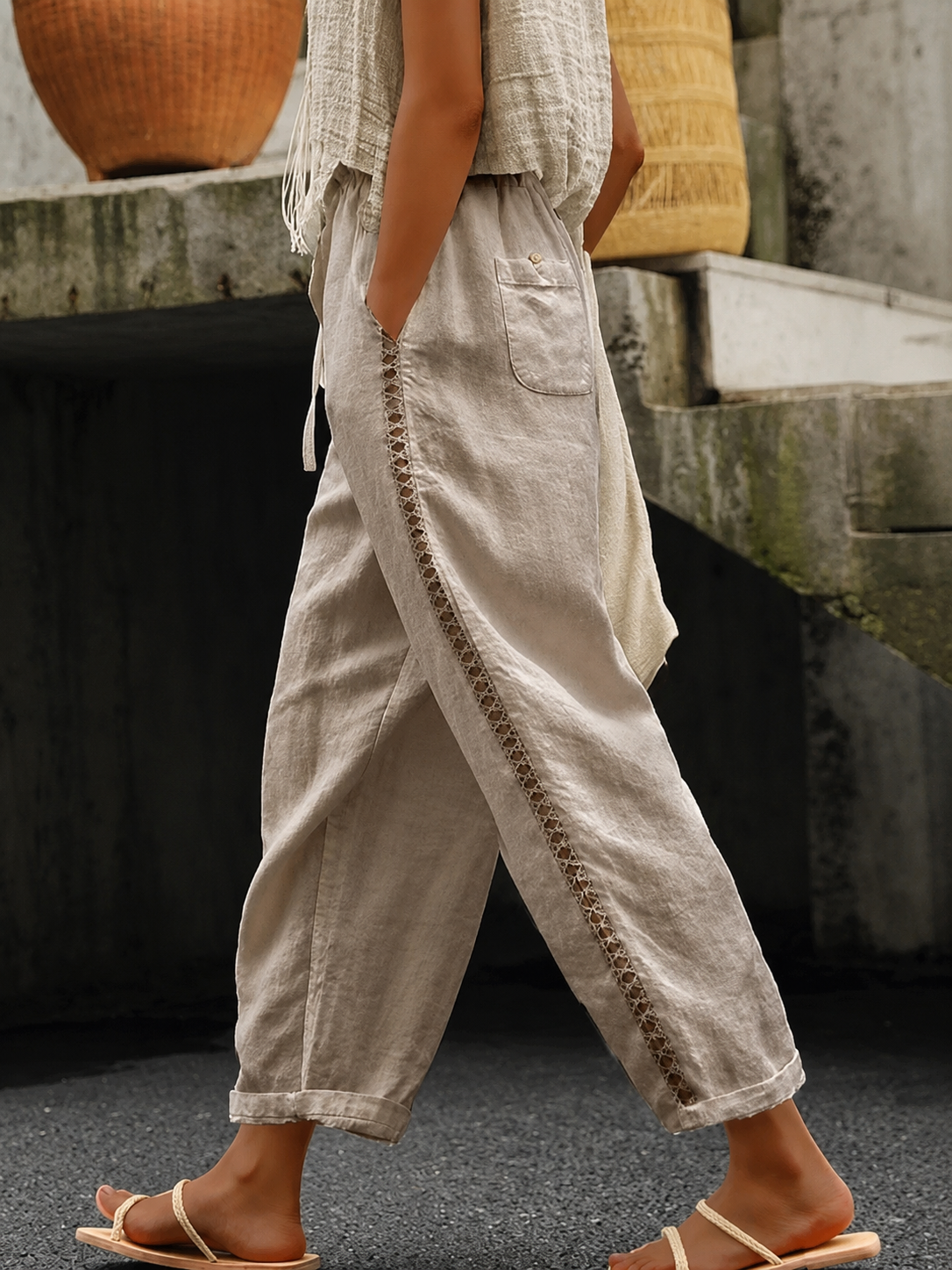 Dames Crop Broek Met Elastische Taille Casual Chic