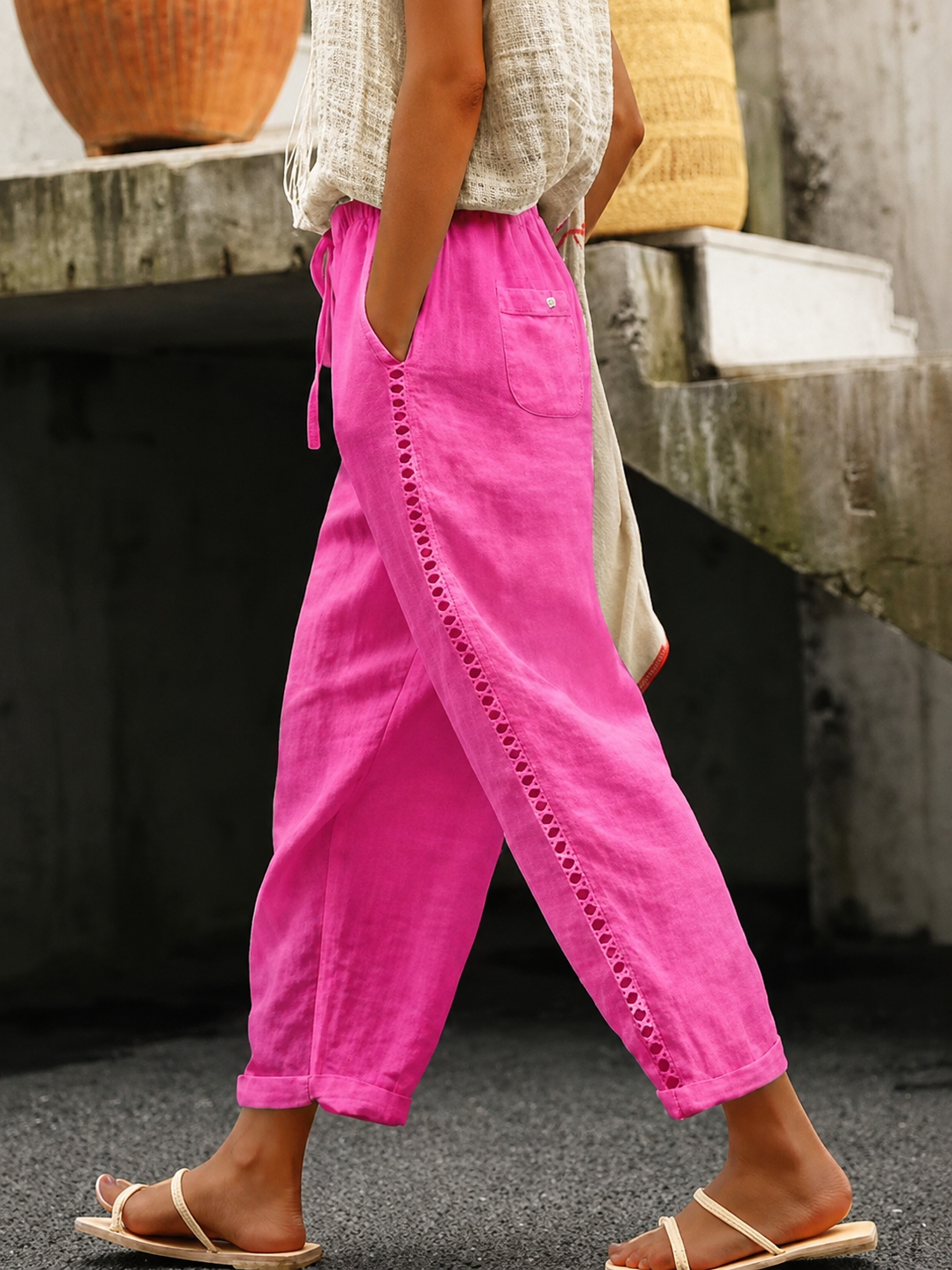 Dames Crop Broek Met Elastische Taille Casual Chic