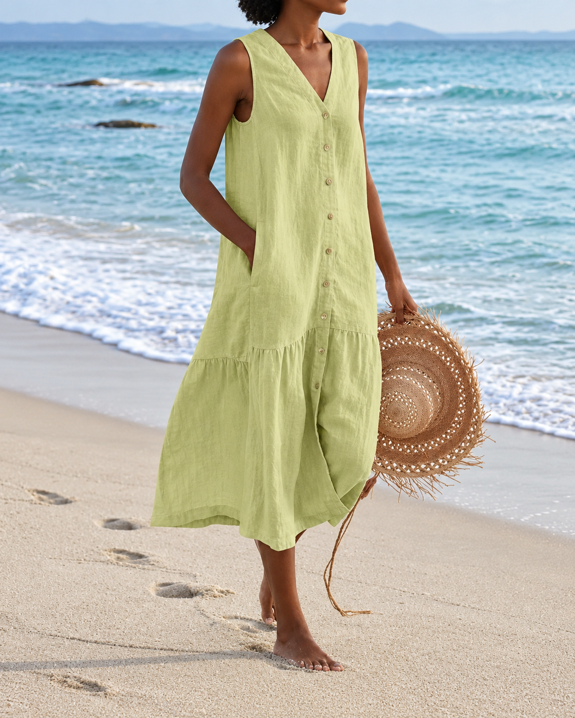 Dames V-Ausschnitt Kleid Casual Luchtig