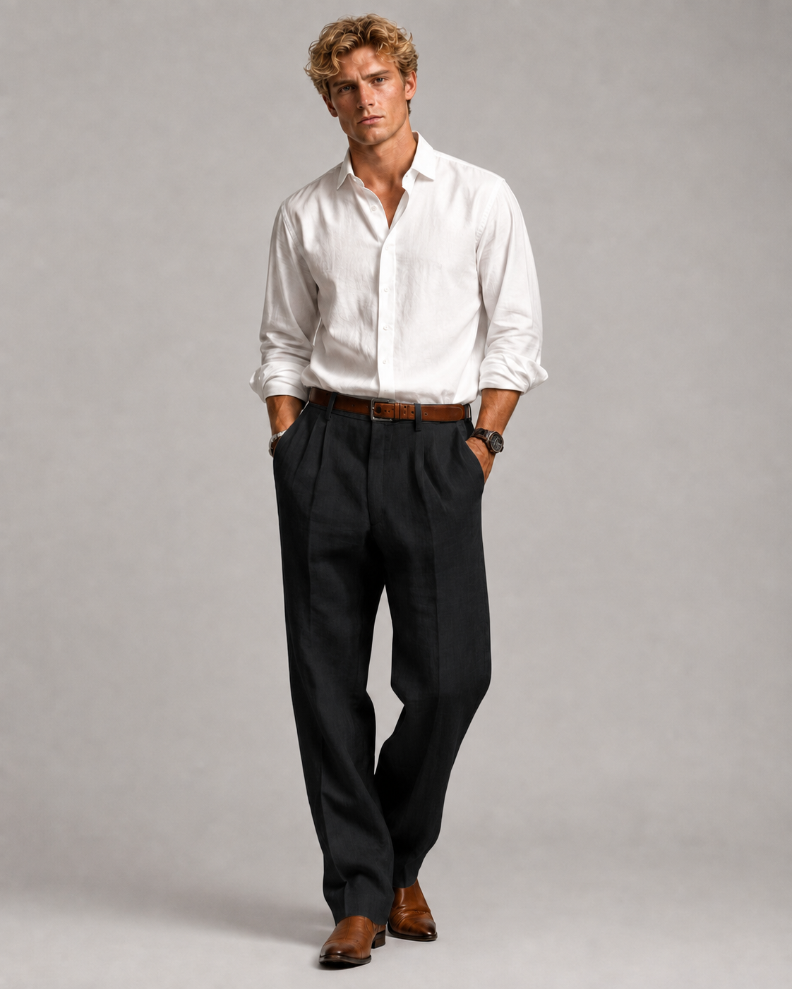 Herren Broek Retro Nadelstrepen Ademend Materiaal