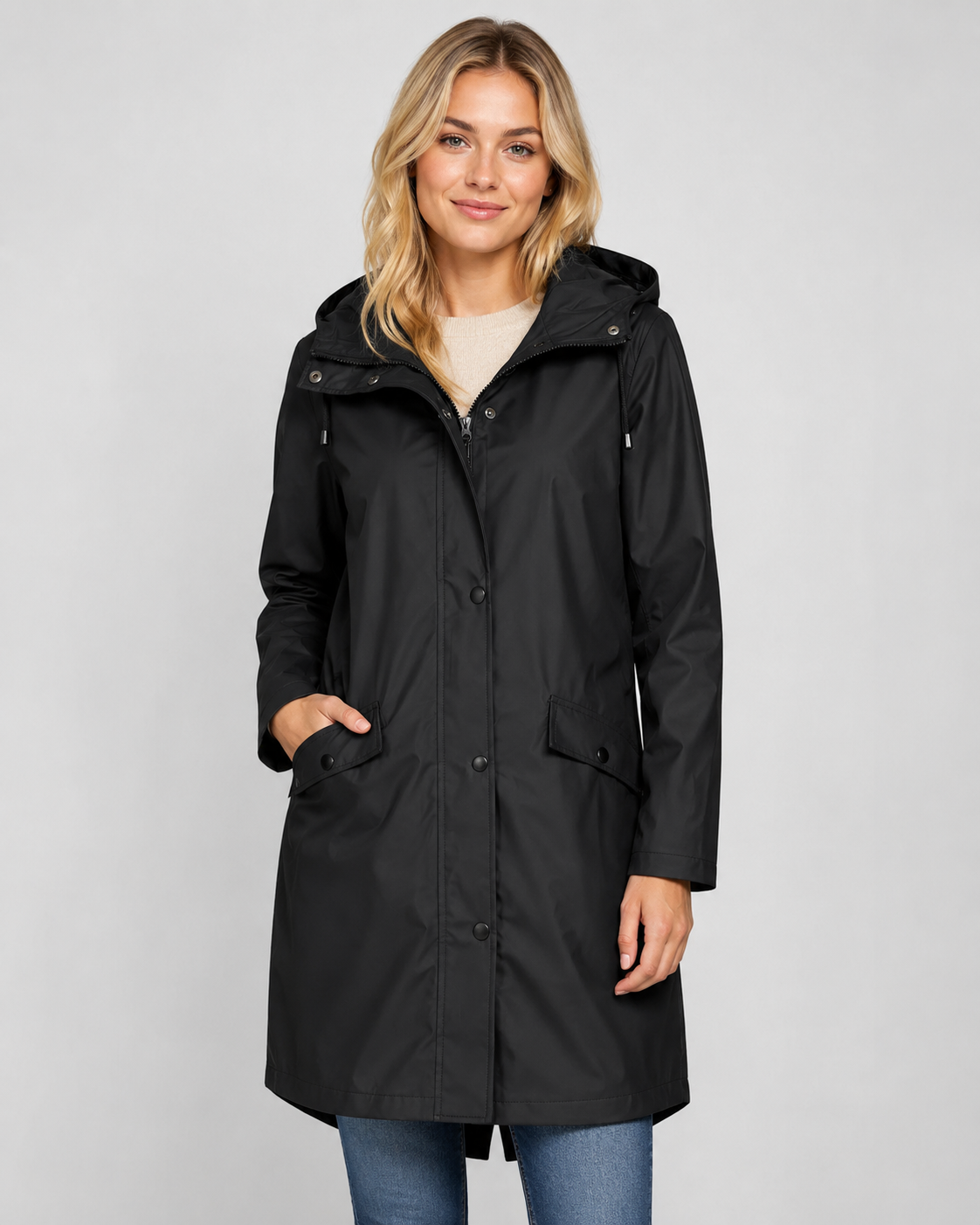 Dames Regenjack met Capuchon en Lange Snit