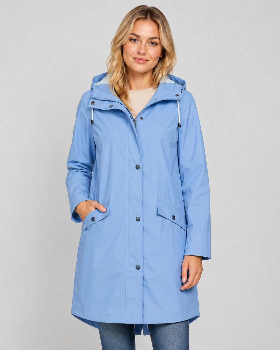 Dames Regenjack met Capuchon en Lange Snit