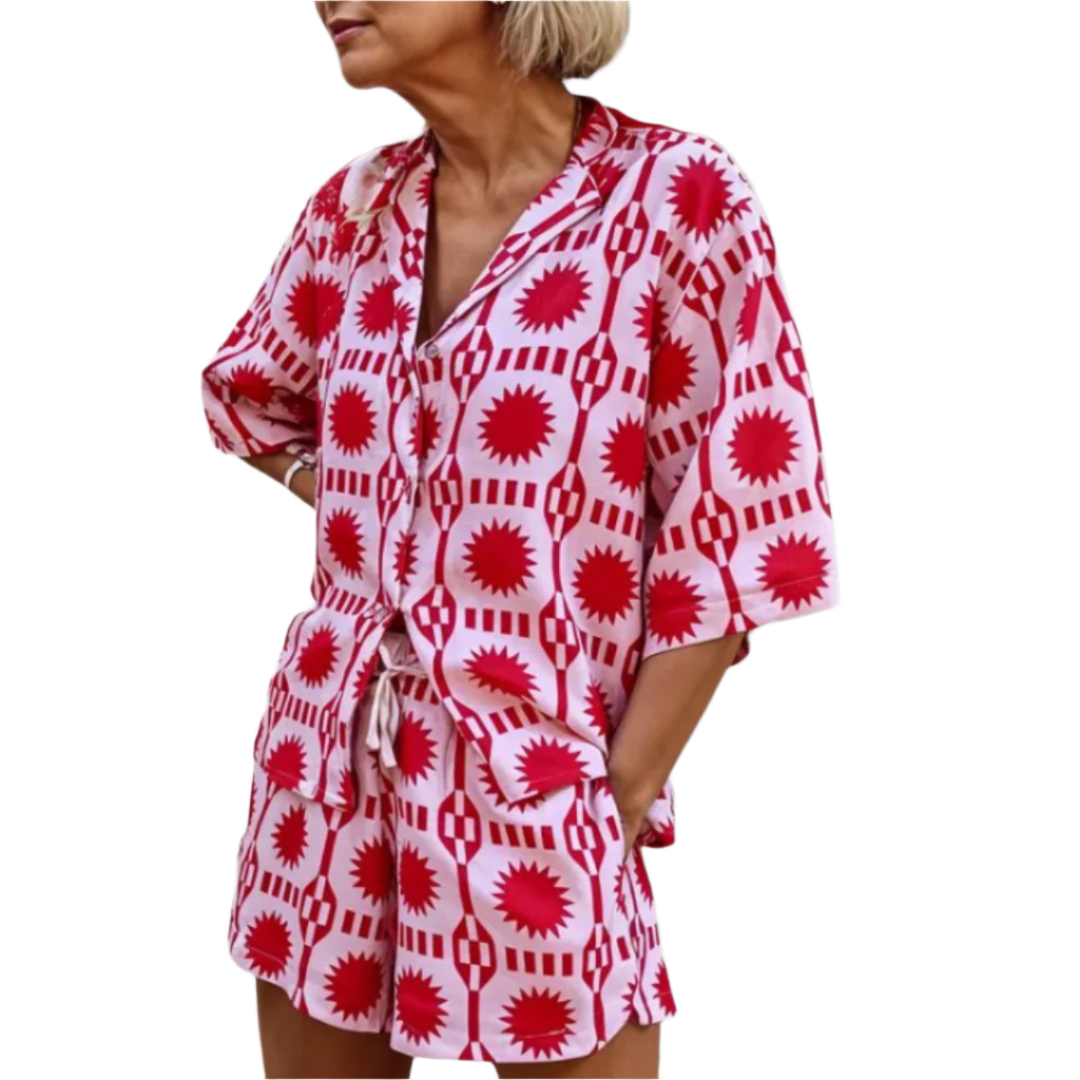 Dames 2-Piece Zomer Ensemble Met Geometrisch Patroon 0