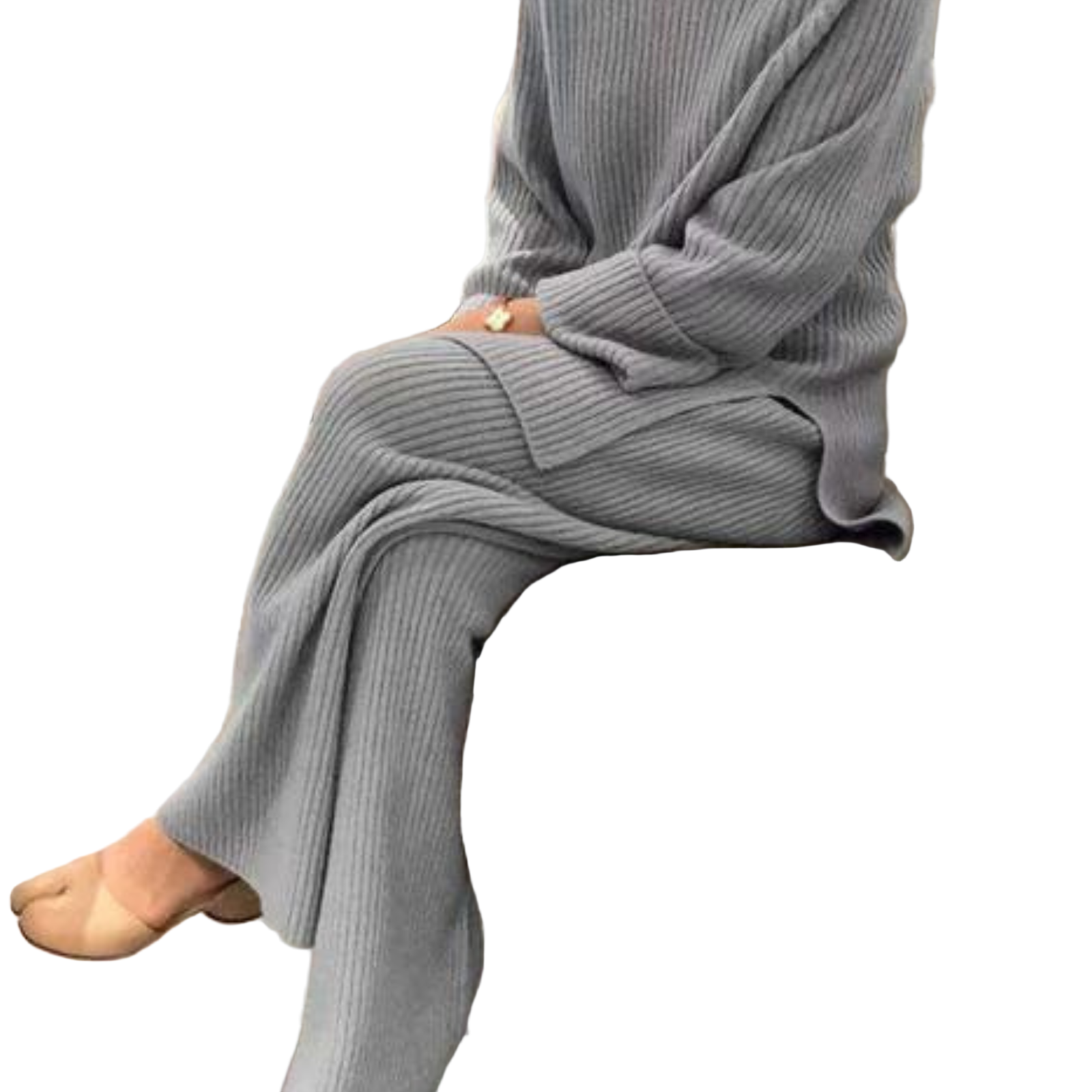 Dames 2 Delige Set Comfy Gebreide Trui en Broek Casual Outfit 0