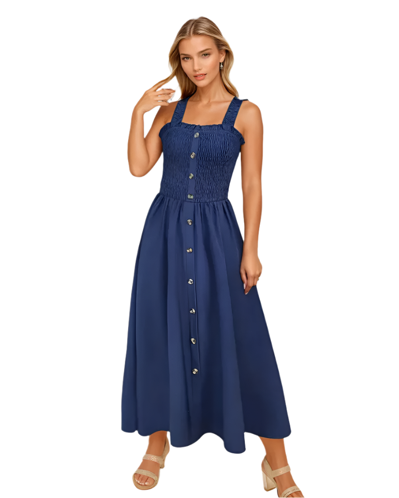 Dames A-Lijn Maxi Jurk Mouwloos Shirred Bodice Luchtige Stof 0