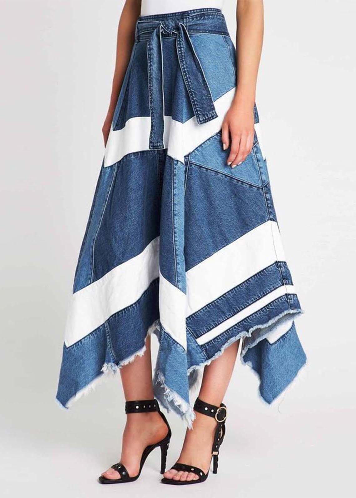 Dames A-lijn Rok Asymmetrisch Denim 3