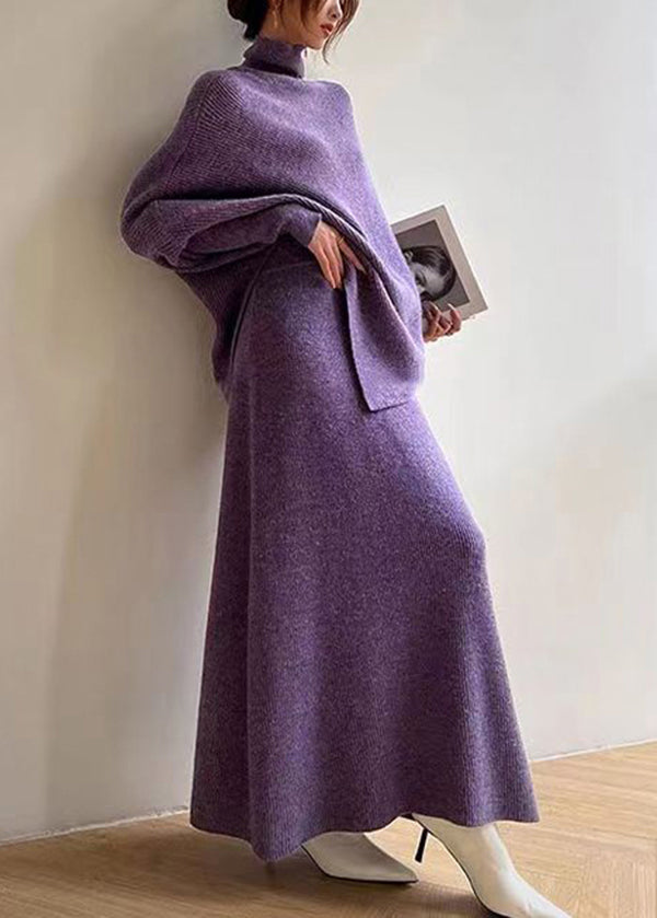 Dames Asymmetrische Gebreide Set met Hoge Hals 4