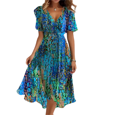 Dames Asymmetrische V-hals Jurk Lichte Stof - Feestelijke en Stijlvolle Zomer Kleding 0