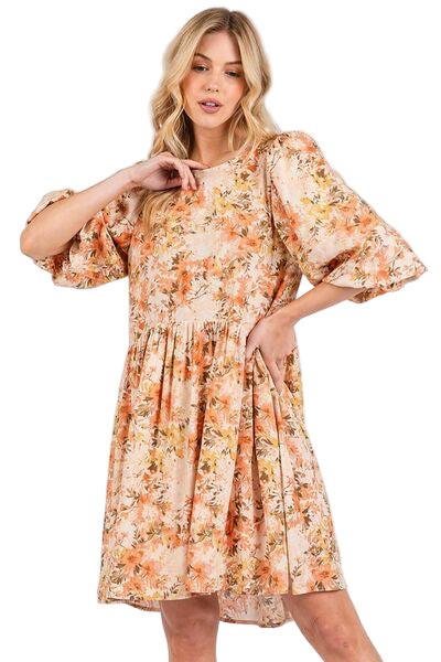 Dames Babydoll Mini Jurk Bloemenprint Linnenmix voor Zomer 0