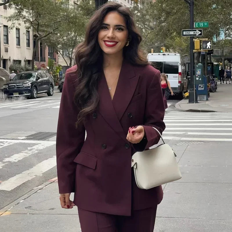 Dames Blazer met Dubbele Knopen en Lapen Kraag 2