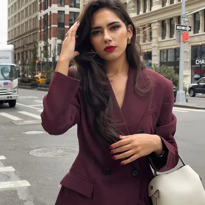 Dames Blazer met Dubbele Knopen en Lapen Kraag 3