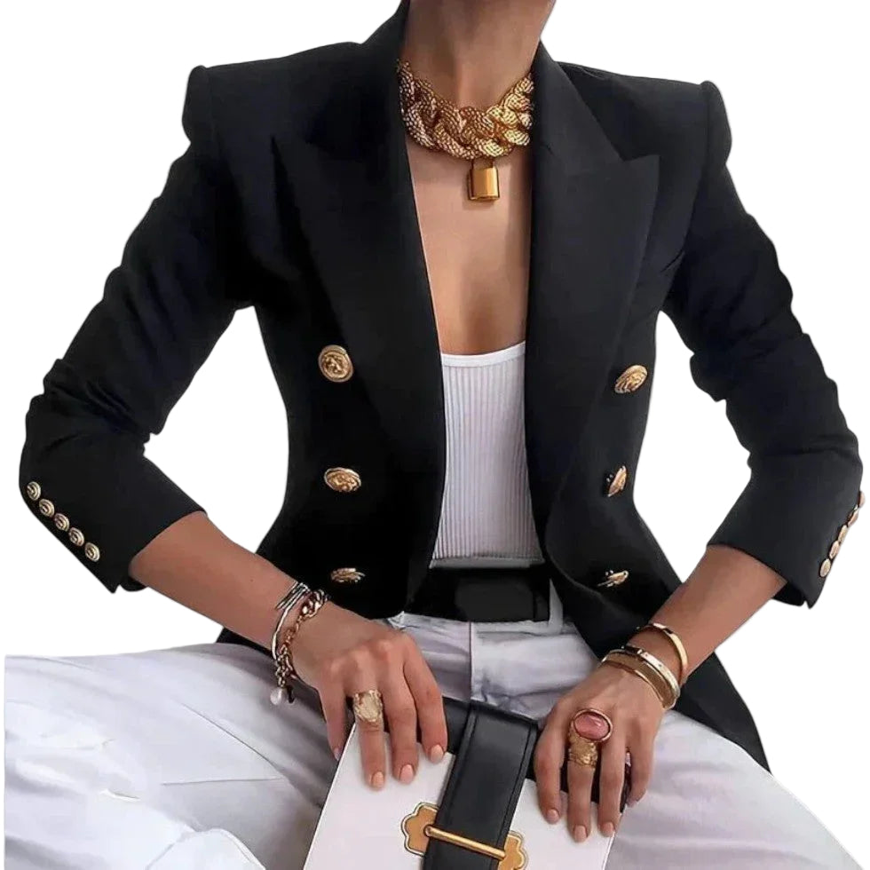 Dames Blazer met Dubbele Rij Knopen en Luxe Accenten 0