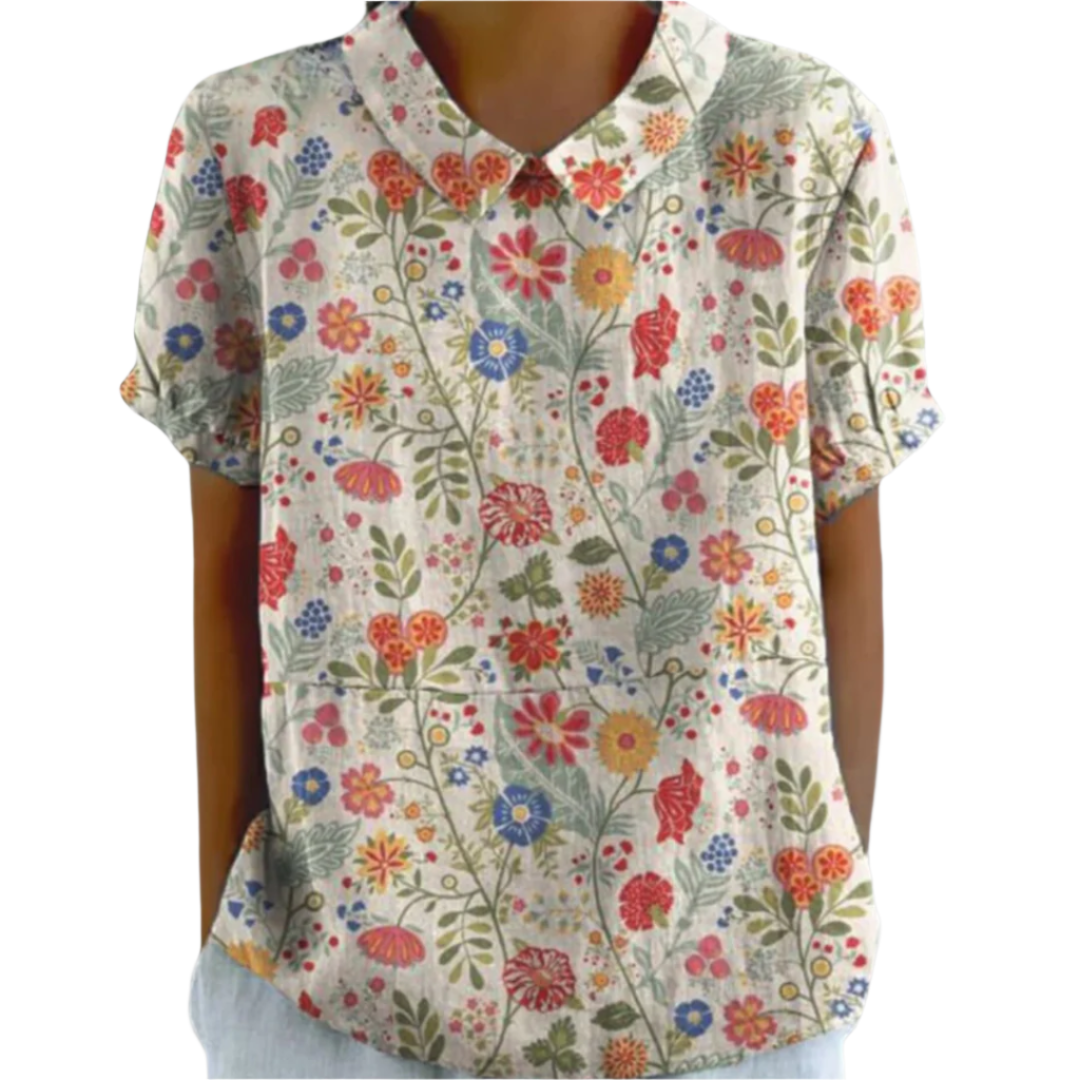 Dames Blouse Bloemenprint Casual Katoen Korte Mouwen 0