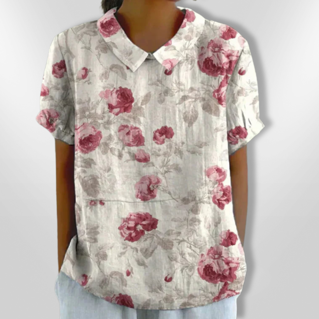 Dames Blouse Bloemenprint Casual Katoen Korte Mouwen 2