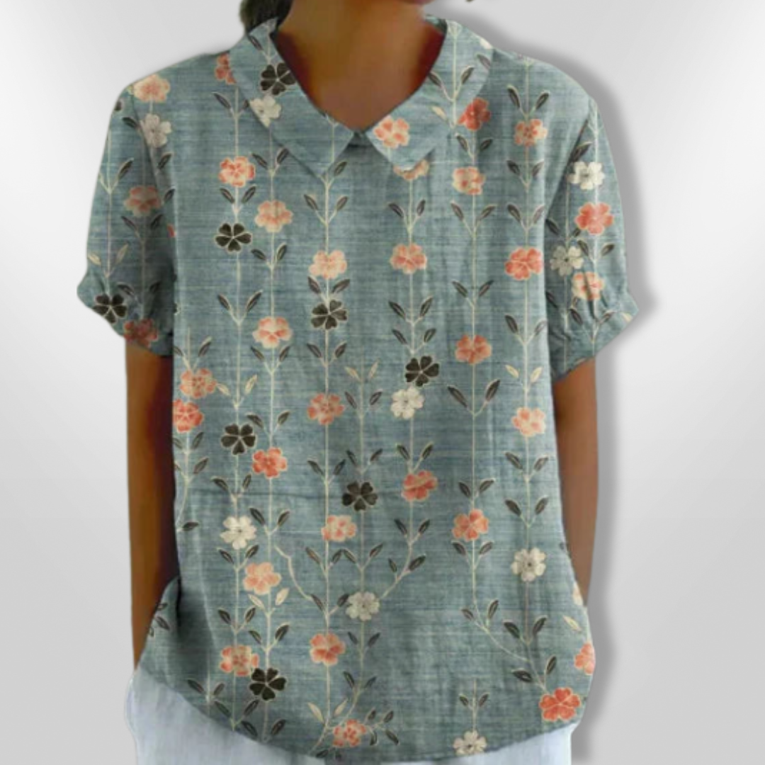 Dames Blouse Bloemenprint Casual Katoen Korte Mouwen 3