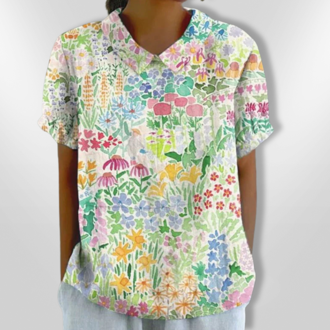 Dames Blouse Bloemenprint Casual Katoen Korte Mouwen 6