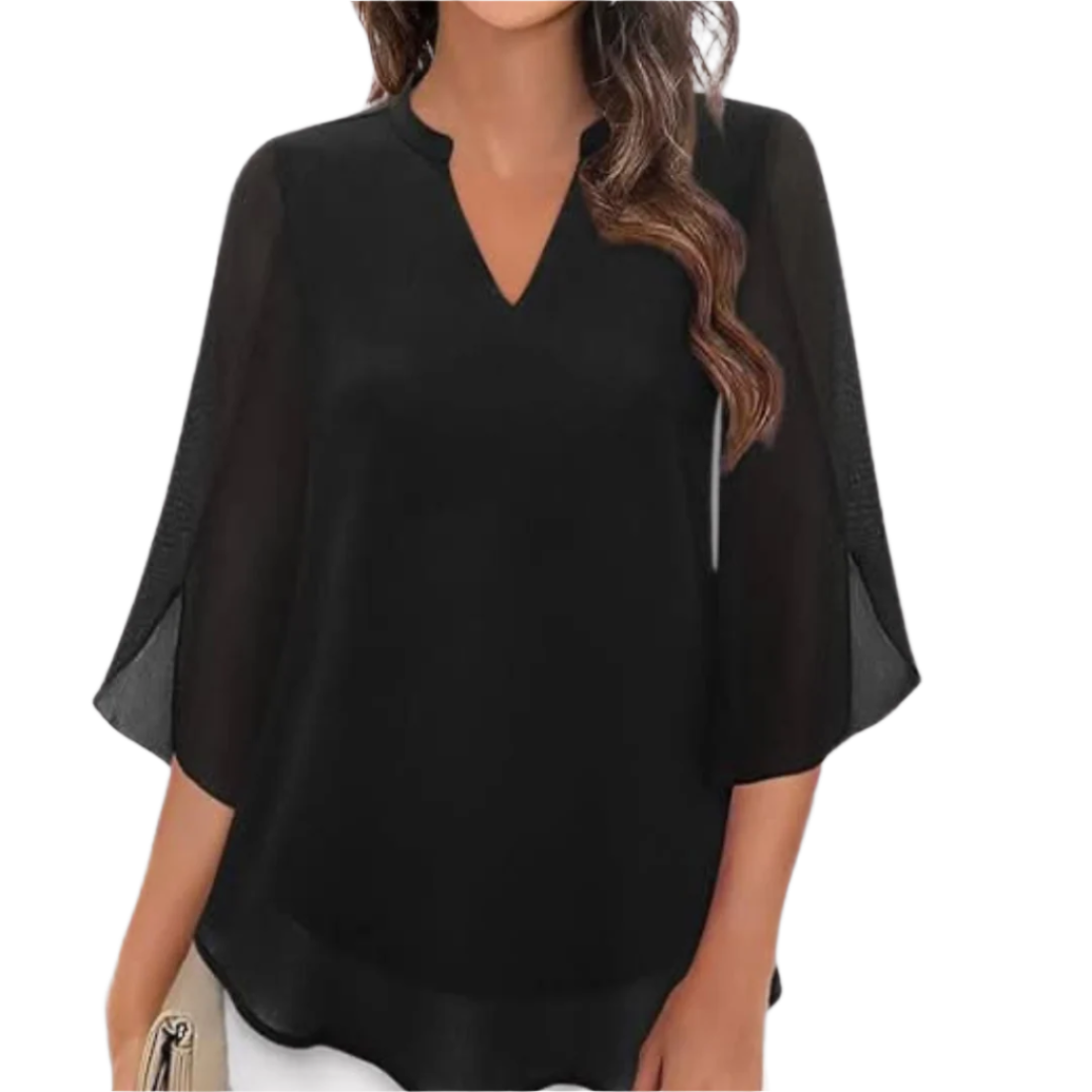 Dames Blouse Chic V-Hals Luchtig Gelaagd Lichtgewicht Stof 0