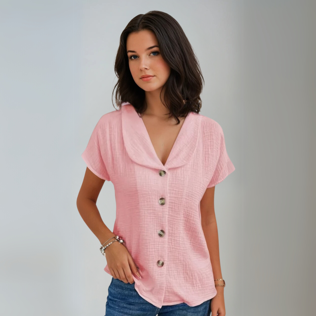 Dames Blouse Gedrapeerde Kraag en Knopen Zachte Ademend Stoffen Relaxed Fit 4
