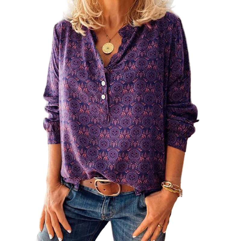 Dames Blouse Met Allover Print En Cutout Halslijn 2