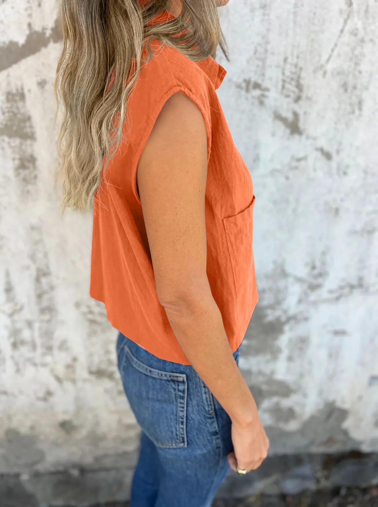 Dames Blouse Met Knoopsluiting Linnen Cap Sleeves 2