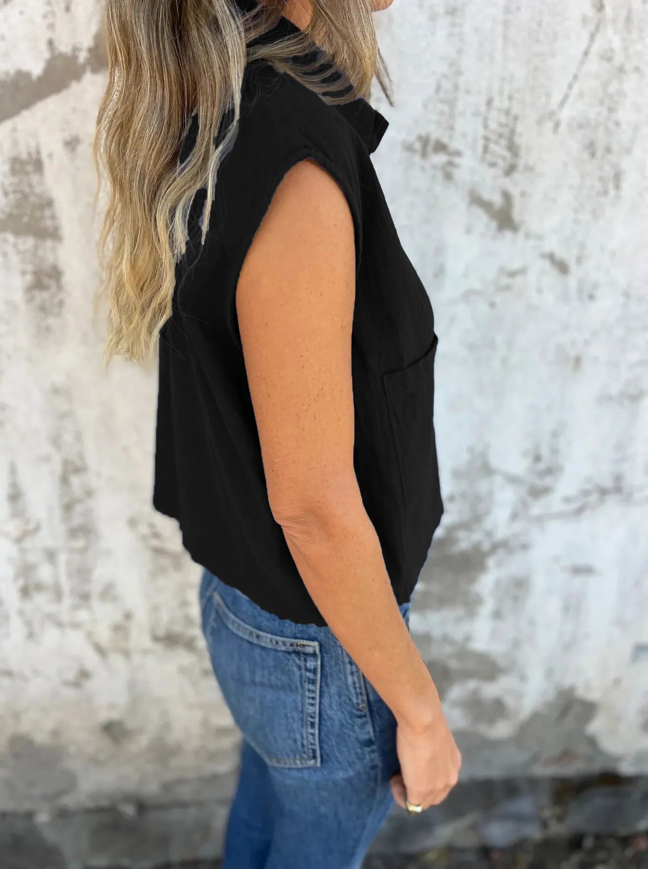 Dames Blouse Met Knoopsluiting Linnen Cap Sleeves 8