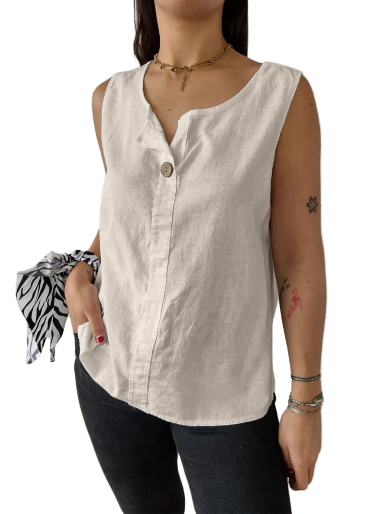 Dames Blouse Mouwloos Casual Linnenstijl Ademend 100% Polyester 0