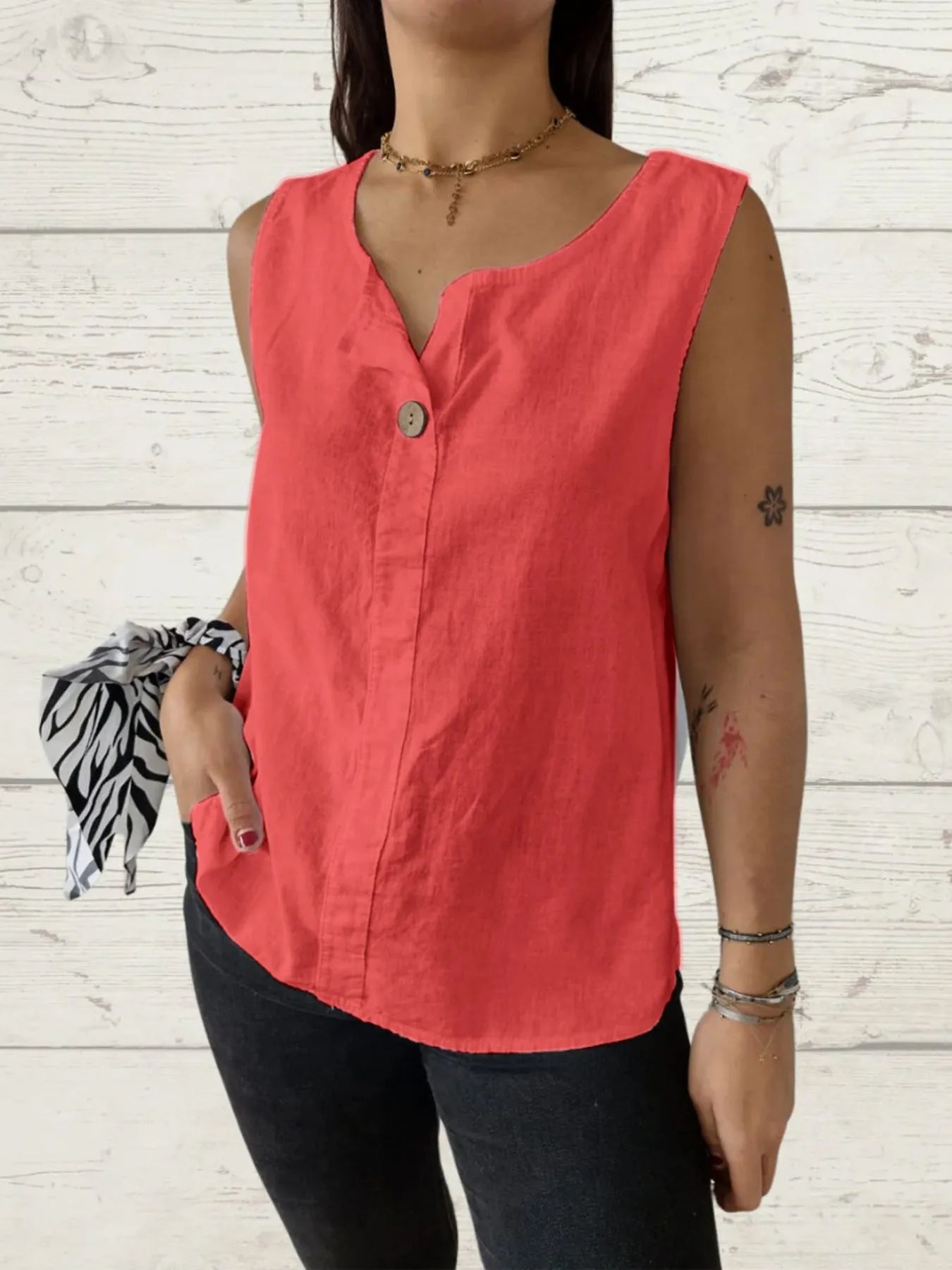 Dames Blouse Mouwloos Casual Linnenstijl Ademend 100% Polyester 10