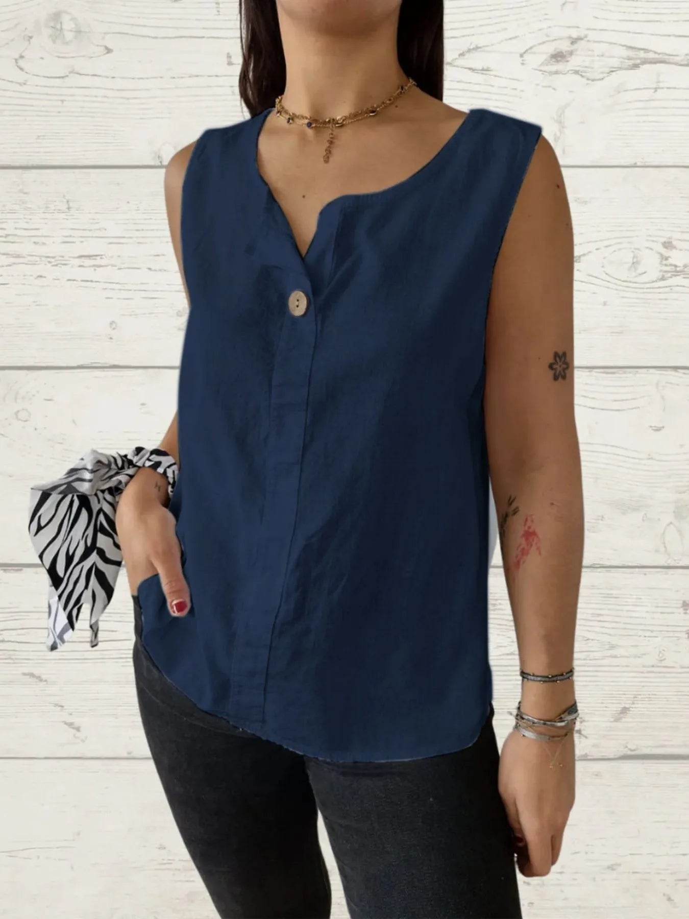 Dames Blouse Mouwloos Casual Linnenstijl Ademend 100% Polyester 11