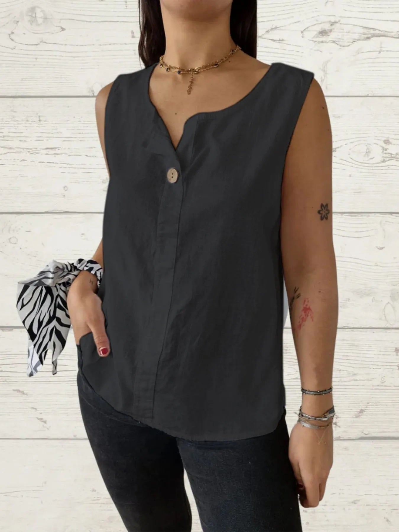 Dames Blouse Mouwloos Casual Linnenstijl Ademend 100% Polyester 3