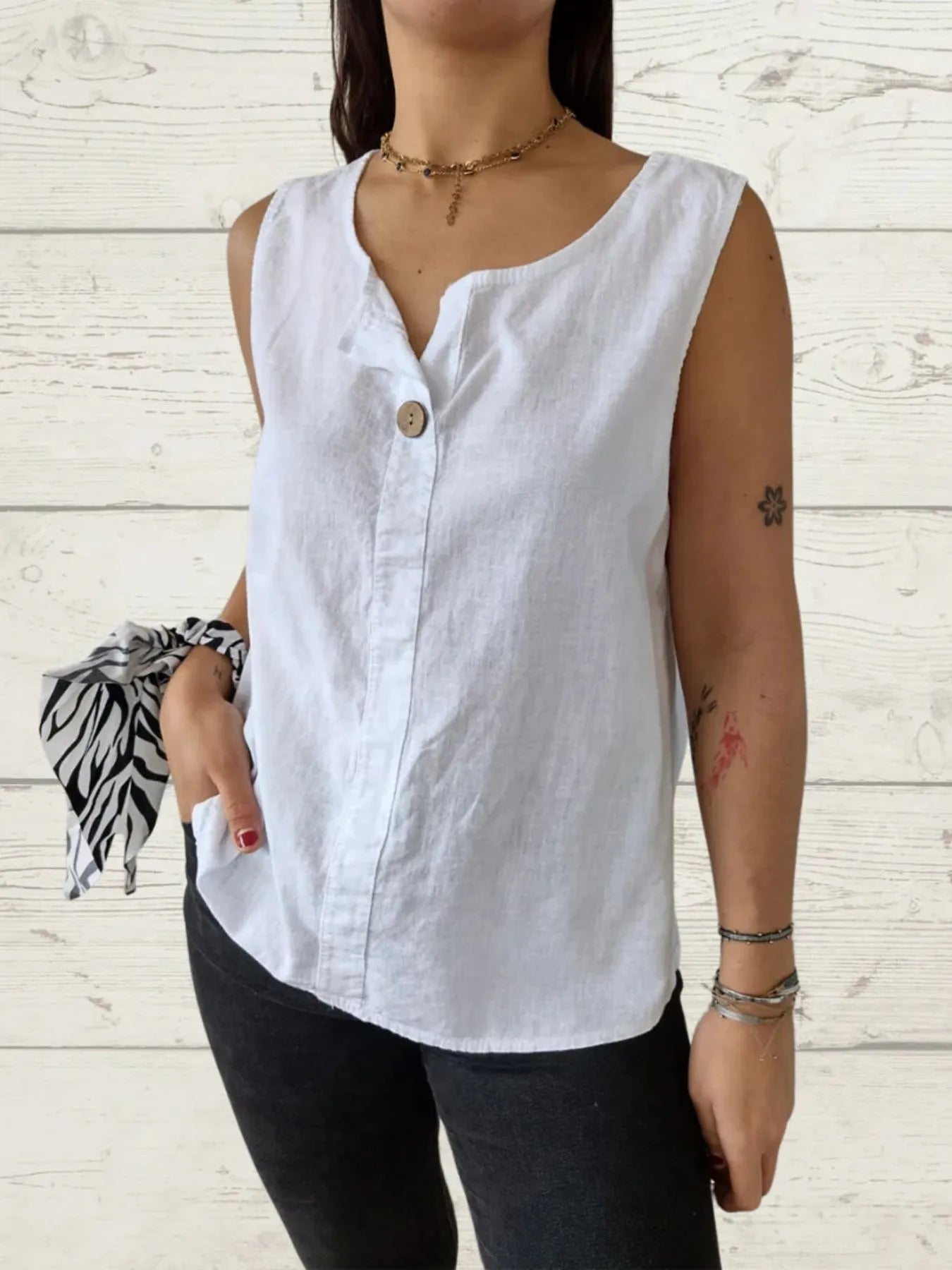 Dames Blouse Mouwloos Casual Linnenstijl Ademend 100% Polyester 9