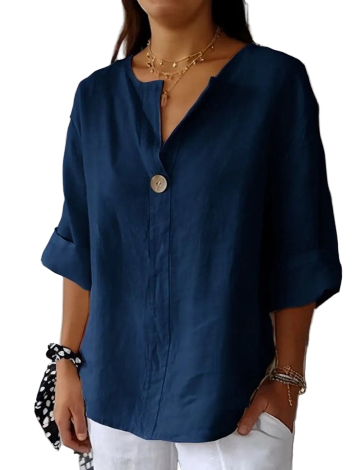 Dames Blouse Notch Kraag Ademend Linnenmix 10