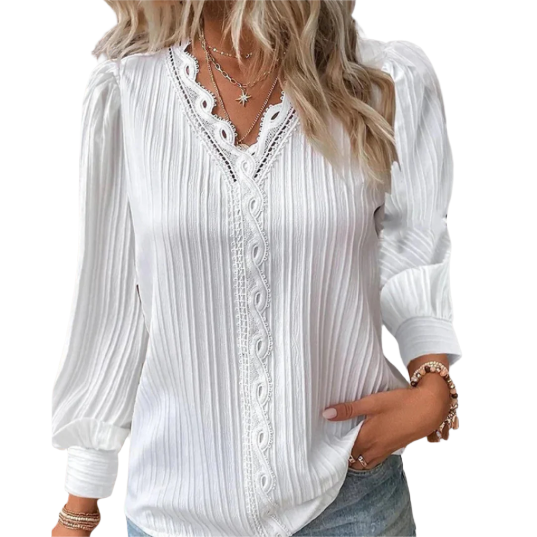 Dames Blouse Plissé met Kantdetails 0