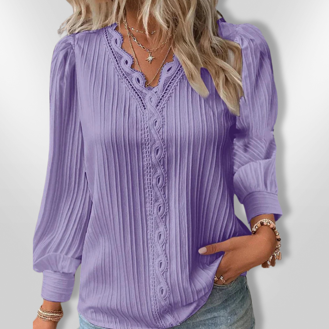 Dames Blouse Plissé met Kantdetails 2