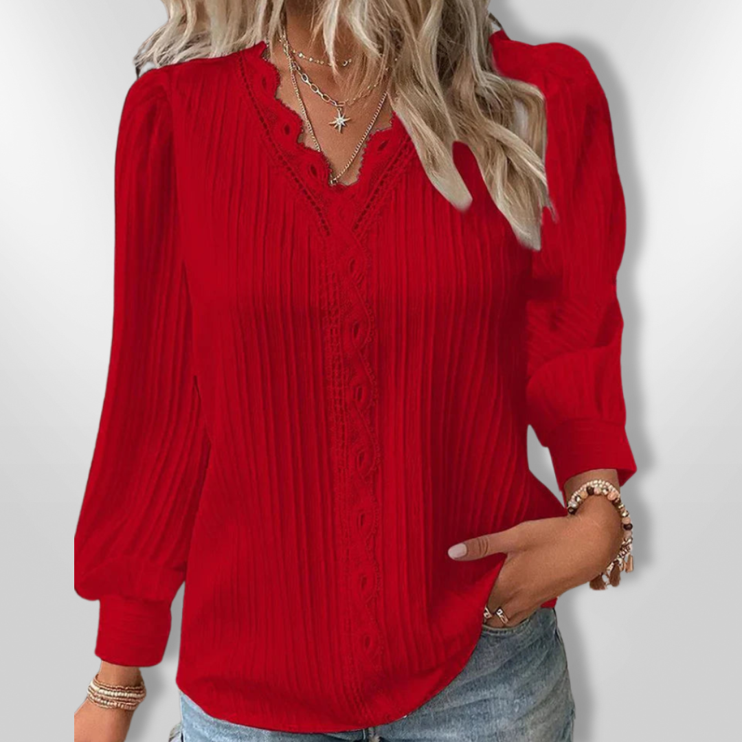 Dames Blouse Plissé met Kantdetails 4