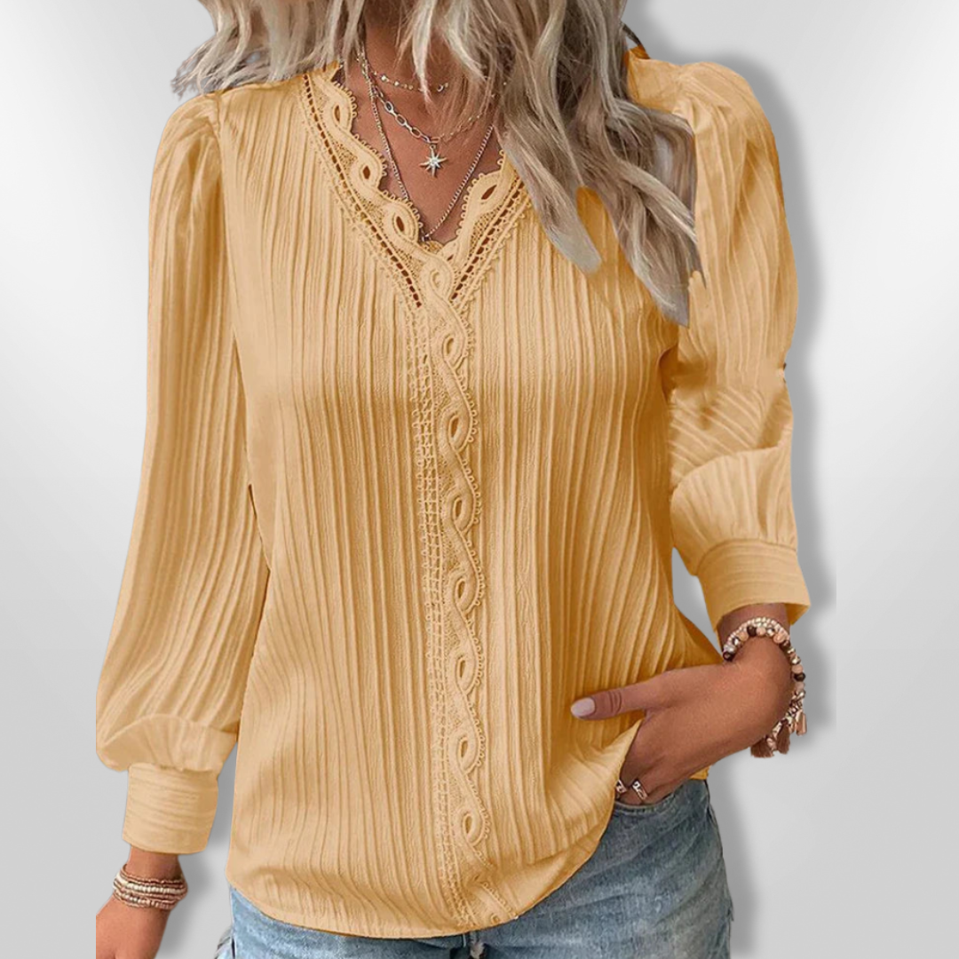 Dames Blouse Plissé met Kantdetails 6