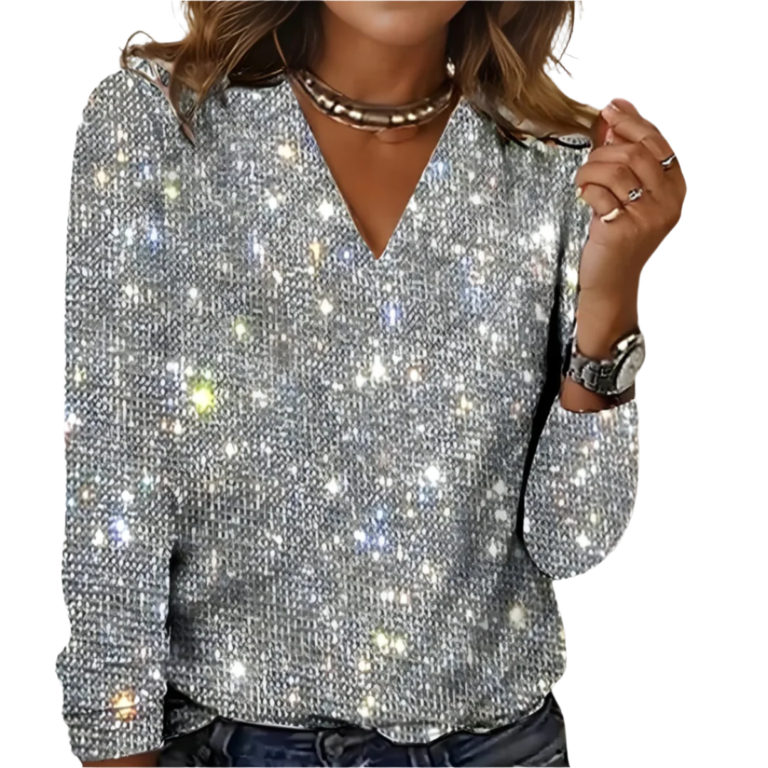 Dames Blouse V-Hals Diamantpatroon 100% Polyester Elegant Glamoureus 0