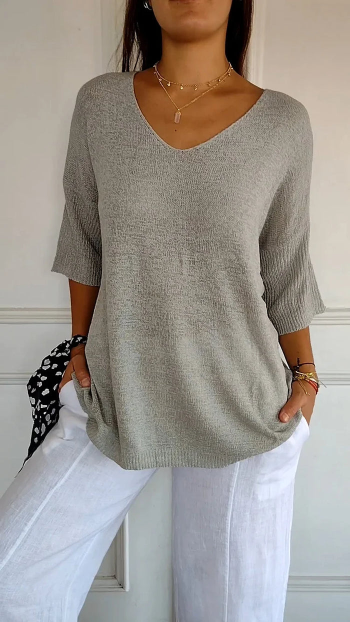 Dames Blouse V-Hals Zacht Breiwerk Casual Top 7