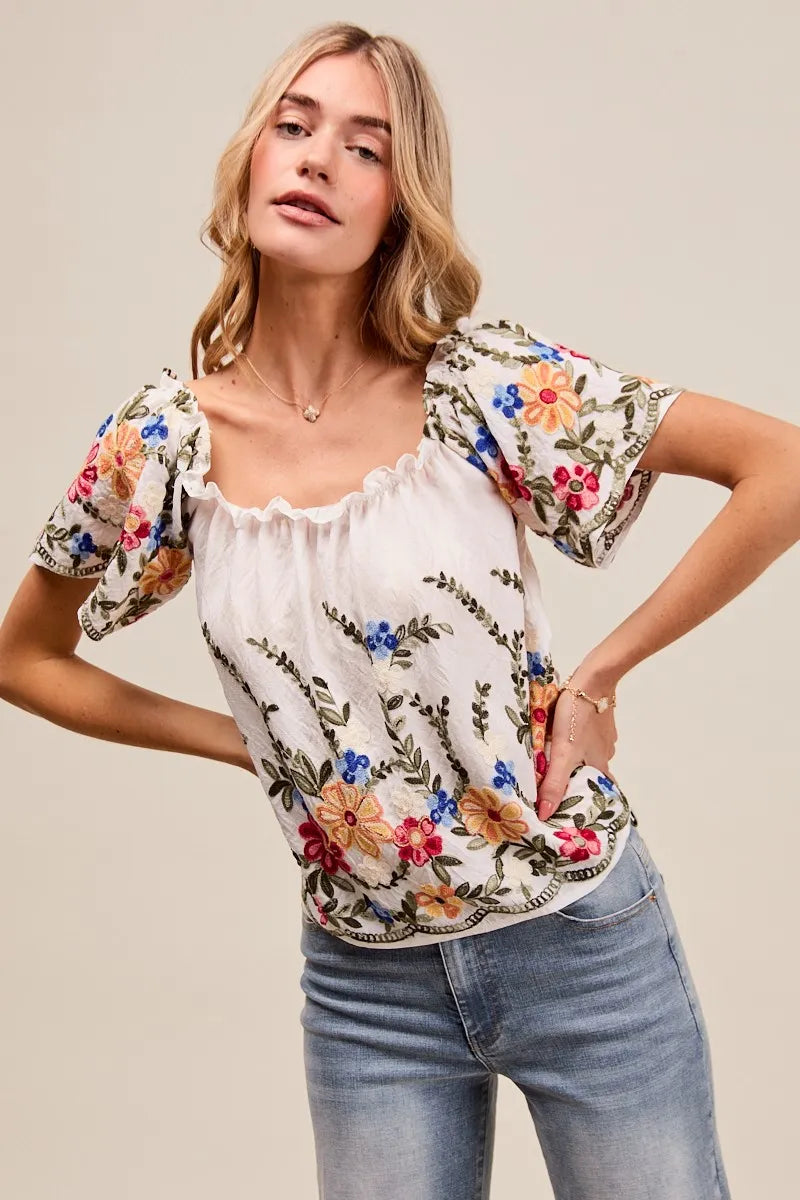 Dames Blouse met Bloemenborduursel en Off-Shoulder Stijl 5