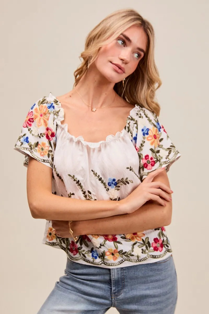 Dames Blouse met Bloemenborduursel en Off-Shoulder Stijl 7